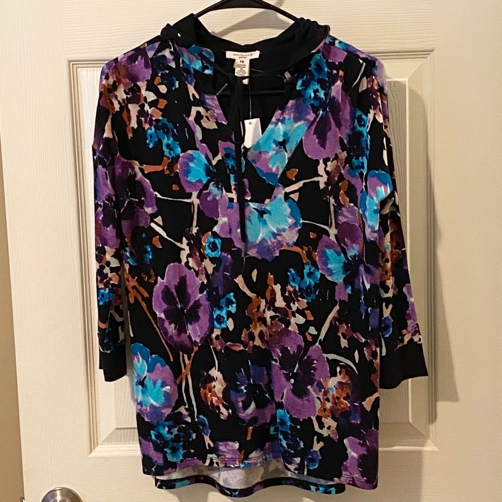 Westbound Petites Floral Hoodie Top NWT